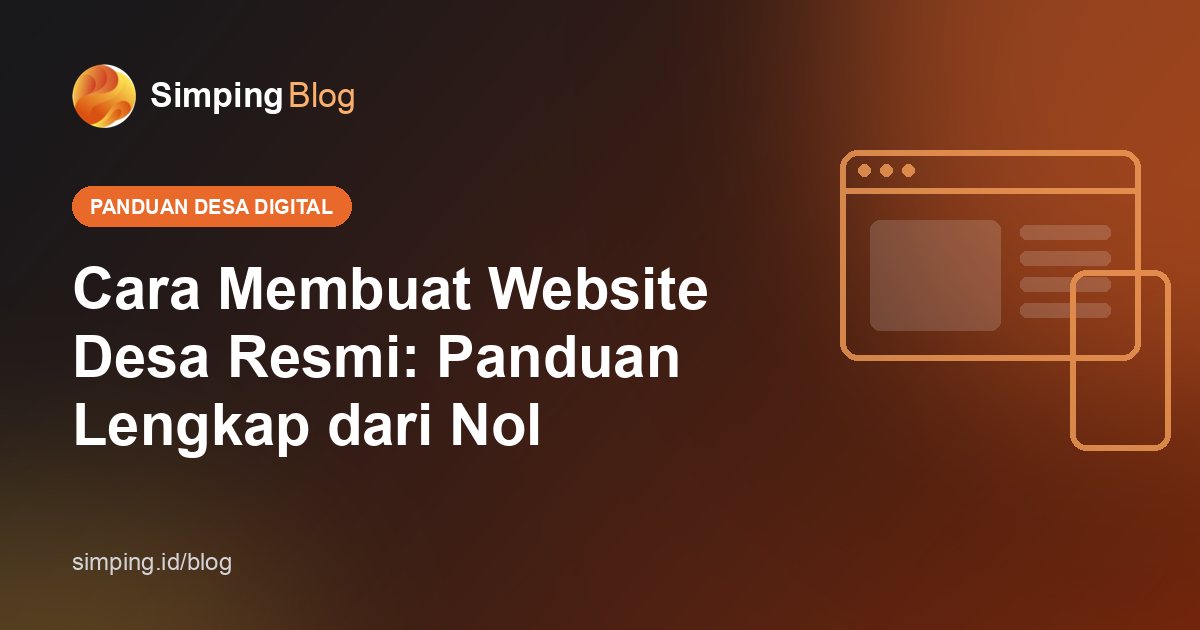 Ilustrasi website desa resmi yang dibuka di laptop dan ponsel